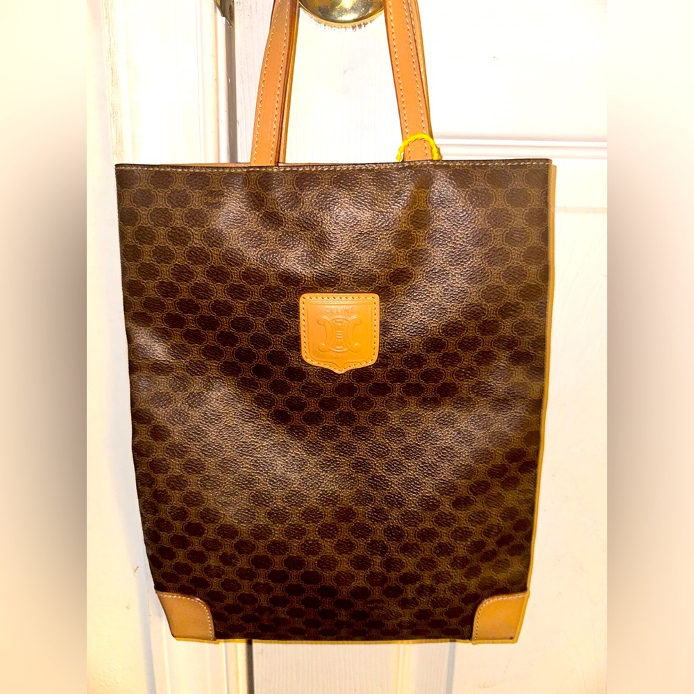 Celine Dark Brown Tote with Tan Accents